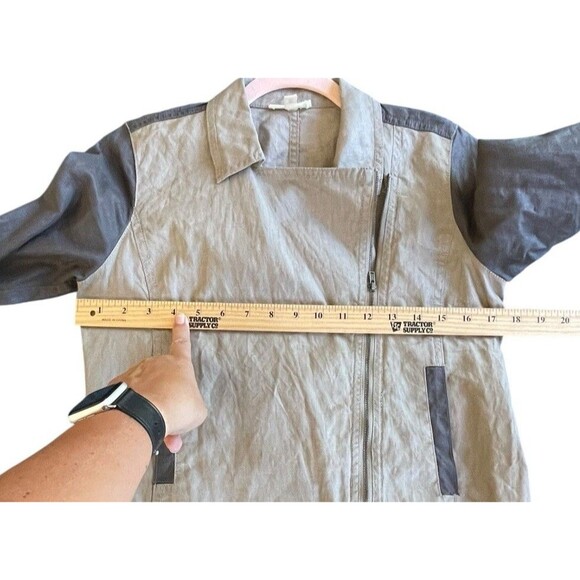 Eileen Fisher Coated Organic Linen Asymmetrical Zip Two Tone Jacket PS Petite S - Picture 9 of 13
